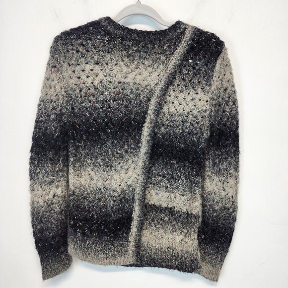 Michael Stars Sweater Size S Open Knit Striped Gray Alpaca Blend Split Back Vent - Picture 1 of 10